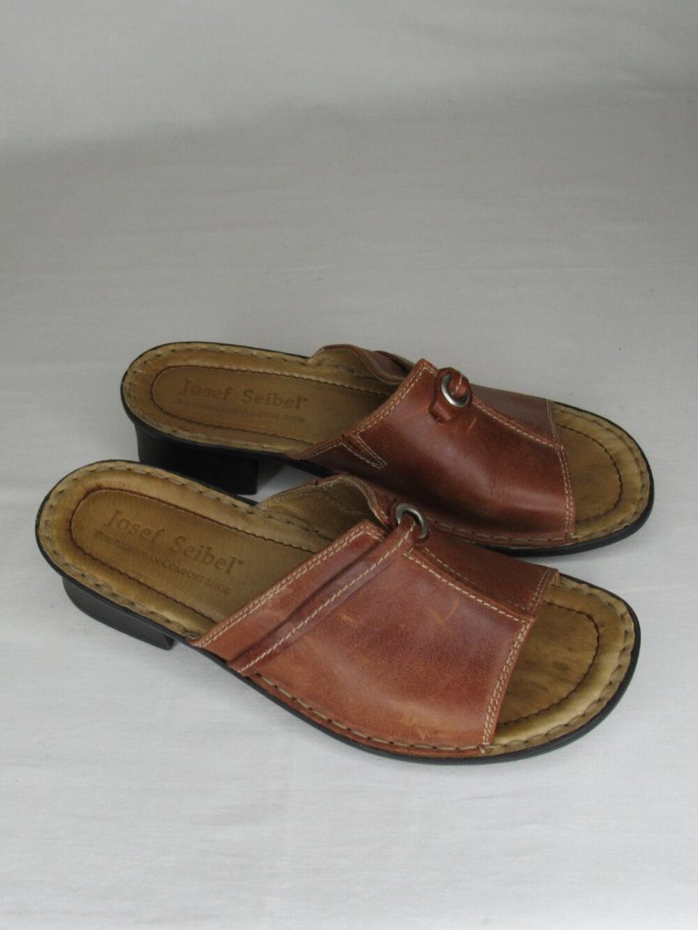 Josef Seibel Brown Leather Slip On Open Toe Mules Women's 38 7 7.5 - Picture 6 of 9